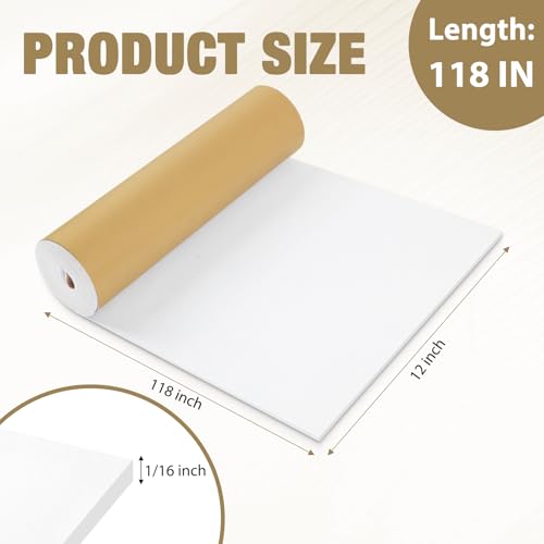 LSGCQ Sponge Neoprene Foam Padding Self Adhesive Foam Sheets, White | Closed Cell Foam Sheet Neoprene Rubber Pad for DIY Gaskets Shock Pads Liner Crafts, 12" Wide x 1/16" Thick x 118" Long - color: White, size: 12" Wide x 1/16" Thick x 118" Long