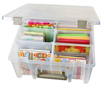 ArtBin 6990ZZ Super Satchel Double Deep 3-Pack, Portable Art & Craft Organizers with Handles, [3] Plastic Storage Cases, Clear & Gold