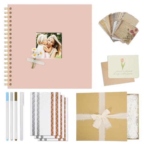 Vienrose Scrapbook Album Gift Set, 10x10 Inch, 40 White Pages, Pink - color: Pink, size: 10x10Inch 20Sheets 40Pages