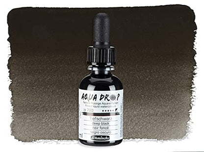 Schmincke - AQUA DROP, liquid, pigment-based watercolorcolour, deep black in 30 ml pipette bottle, 24780034, for watercolorpainting, urban sketching, calligraphy, handlettering, lightfast - color: 780 deep black