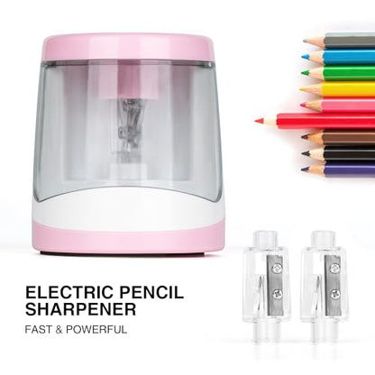 Electric Pencil Sharpener Powered by Battery Powerful Stall-Free Motor,Compact Manual Pencil Sharpener for Kids, High Capacity Shavings Tray,Affordable Gift, for Pencils (6-8mm)