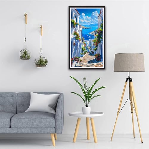 ARTGOTO Coastal Village Diamond Painting Kit for Adults 15.7 x 27.5 Inch | Large 5D Full Square Drill Diamond Art Kit, Mediterranean Ocean DIY Gem Art Canvas with 2 Tool Sets, 30% Extra Diamonds - color: AGT011