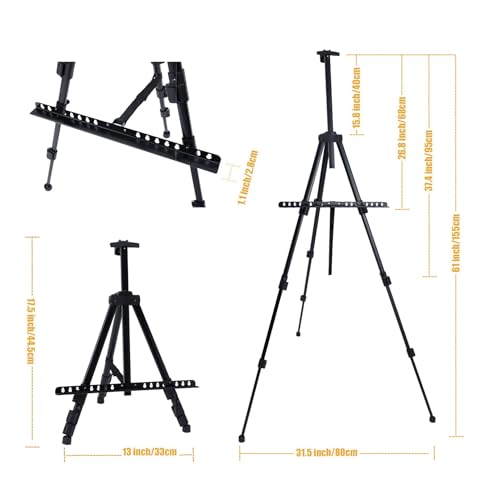 MXG Aluminum Art Easel,Professional Black Display Easel for Painting&Sign | 17-61 Inch Adjustable Height Tabletop & Floor standing Poster Stand 25lb Capacity for Canvas,Whiteboard,Home & Office - color: black