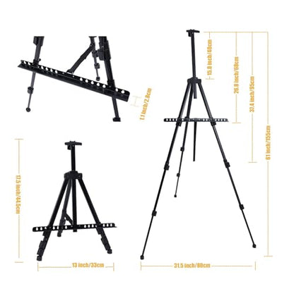 MXG Aluminum Art Easel,Professional Black Display Easel for Painting&Sign | 17-61 Inch Adjustable Height Tabletop & Floor standing Poster Stand 25lb Capacity for Canvas,Whiteboard,Home & Office - color: black
