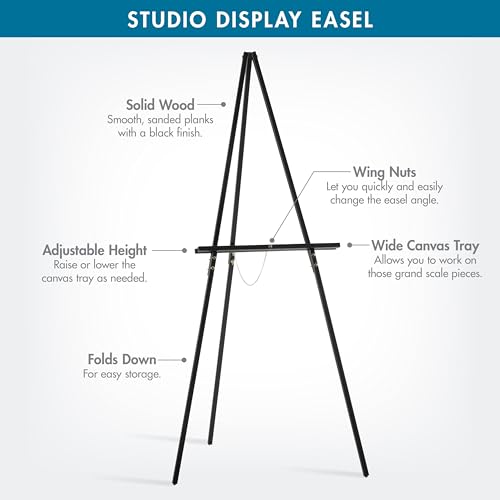 Studio Designs Wood A-Frame Tripod Display Easel Stand – Adjustable Wooden Art Stand for Canvas, Painting, Signage, Posters, Wedding Décor & Event Displays, Natural Black - color: Natural Black