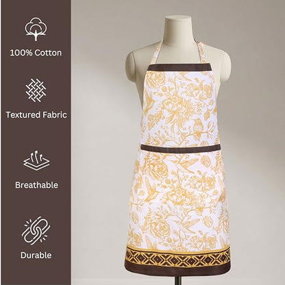 FINGERCRAFT Apron, Dual Pocket, Adjustable Tie, Multipurpose Washable Bib Apron for Home, Kitchen, Chef and Professionals - color: Bloom Gold Ochre