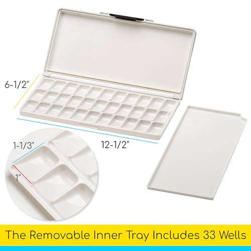 MEEDEN Watercolor Palette with Lid: 33 Wells Airtight Folding Paint Palette | Leakproof Palette with Large Mixing Tray - Empty Acrylic Painting Art Pallet 12.5"x 6.5", Yellow - color: Yellow