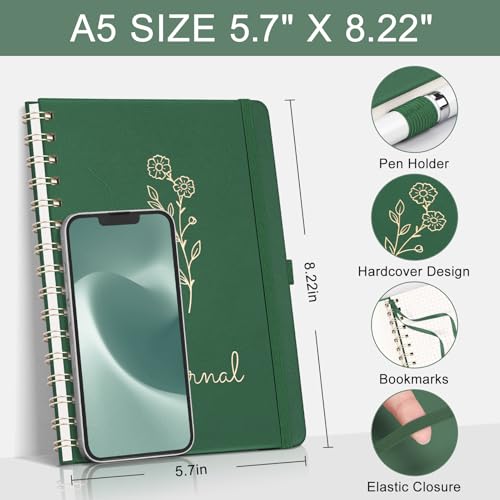 EMSHOI Graph Grid Spiral Journal Notebook, 140 Pages, A5 Size (5.7" x 8.2") - color: Dark Green, style: A5 Graph