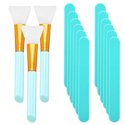 15 Pieces Reusable Stir Sticks Sets Include 12 Pieces Resin Stirring Makeup Sticks and 3 Pieces Silicone Epoxy Brushes for Mixing Resin Epoxy Liquid Facial Cover Paint Making DIY(Blue) - color: Blue