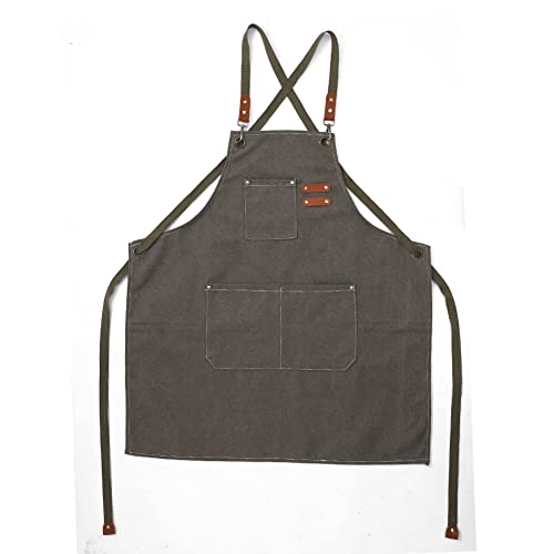 Kids Apron for Girls and Boys Heavy Duty Apron with Pockets and Adjustable Cross back Strap - color: Grey