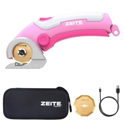 ZEITE Cordless Cardboard Box Cutter with Titanium Coated HSS Blades (Pink) - color: Pink