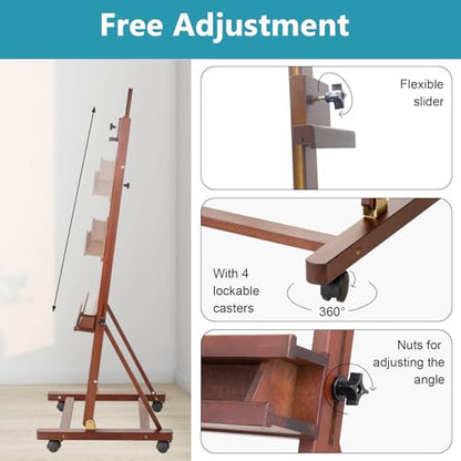 Beechwood H-Frame Artist Studio Easel with Wheels and Storage Tray, Brown | Adjustable Floor Easel Stand Holding Canvas up to 51Inches for Painting - style: Basic Walnut