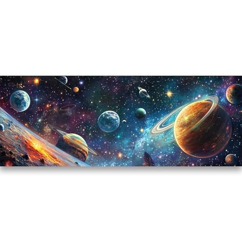 Yomiie 5D Large Diamond Art Kits for Adults, Planet Diamond Painting Art Cosmos DIY Full Round Drill Kits, Embroidery Rhinestone Diamond Crystal Craft Canvas Home Wall Decor 31.5x11.81 inch - color: Cosmic Symphony