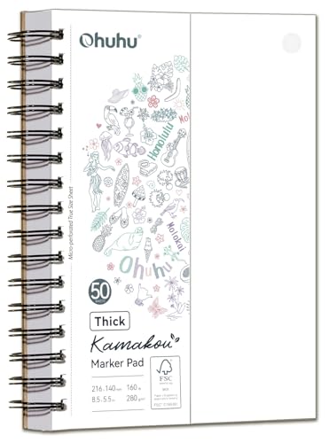 Ohuhu 5.5"x8.5" Double-Sided Bleedproof Marker Pad Art Sketchbook 50 Sheets | Small Sketch Book - 160 LB/280 GSM Smooth Drawing Paper - 50 Sheets/100 Pages - Spiral-Bound Sketch Pad for Alcohol Markers - size: 5.5" x 8.5"
