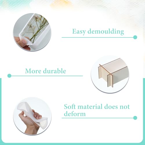 5 PCS Large Resin Molds, Rectangle Silicone Resin Molds, Deep Rectangle Epoxy Resin-Molds with Wooden Support for Flower Preservation Bookends DIY Art Home Décor