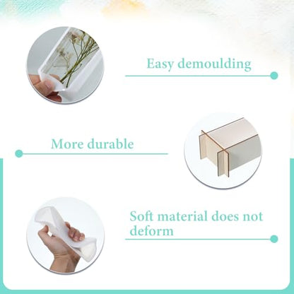 5 PCS Large Resin Molds, Rectangle Silicone Resin Molds, Deep Rectangle Epoxy Resin-Molds with Wooden Support for Flower Preservation Bookends DIY Art Home Décor