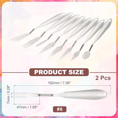 MECCANIXITY 2pcs HM#6 Palette Knives 7mm Width Stainless Steel Spatula Painting Pallet Knife with Stainless Steel Handle for Oil Painting Acrylic Canvas Mixing Spreading - style: HM#6 + 7mm