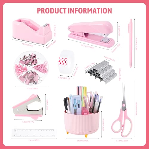 Gawsey Pink Desk Organizers and Accessories with Desk Organizer 360° Rotating Pen Holder and Office Supplies, Cute Stationery Supplies Set - color: Pink