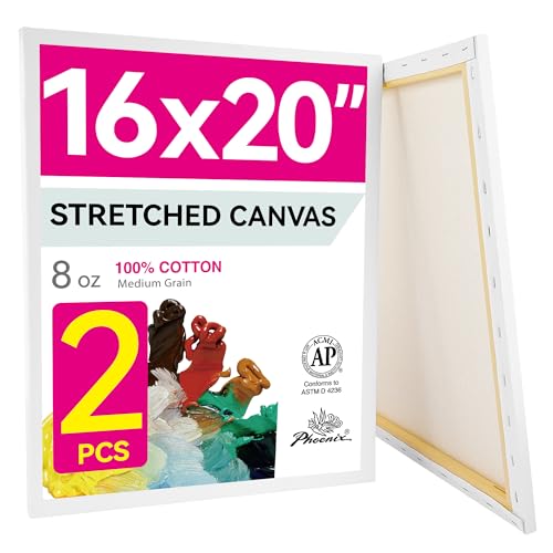 PHOENIX 16x20 Inch Pack of 2 Canvas - Large Stretched Canvas for Painting, 8 Oz Triple Primed 5/8 Inch Profile 100% Cotton White Blank Canvas, Square Framed Canvas for Oil Acrylic & Pouring Art - size: 16"x20", style: Studio 2 Pack Set
