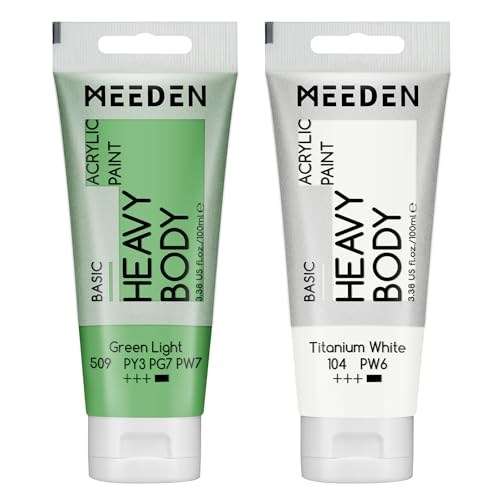 MEEDEN Acrylic Paint Green Light: 100ml/3.38oz x 2 with Titanium White - color: Green (light), size: 2 Tubes
