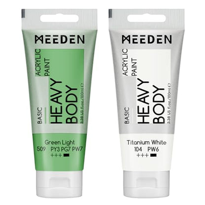 MEEDEN Acrylic Paint Green Light: 100ml/3.38oz x 2 with Titanium White - color: Green (light), size: 2 Tubes