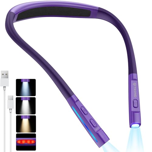 TROND LED Neck Reading Light, Bendable Neck Light for Reading, USB-C,Purple | 3 Color 3 Brightness Book Light for Reading, Flexible Arm with Outdoor Warning Lamp, Eye-Caring for Crochet,Book Lovers Gifts - color: Violet Purple