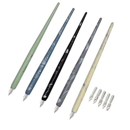Professional Manga Gothic Dip Pen Calligraphy Drawing Pen Kit, 5 Holders Handles, 10 Nibs (5 Fountain Nib, 5 Flat Nib) - 5 Pcs - color: 5 Pcs