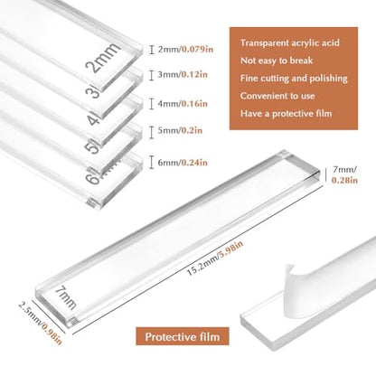 12Pcs 6 Size Acrylic Polymer Clay Depth Guide Set, 2,3,4,5,6,7mm Adjustable Clay Rolling Pin Guide, Roller Depth Guides Pottery Tools for Polymer Thickness (Color:Clear)