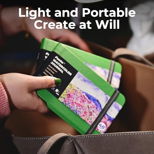Funto Watercolor Journal, 3.5x5.5, 2 Pack, 24 Sheets Each, Cold-Pressed with Inner Pocket, 110lb/230gsm, Suitable for Techniques and Mixed Media - color: Green-Leather-3.5x 5.5