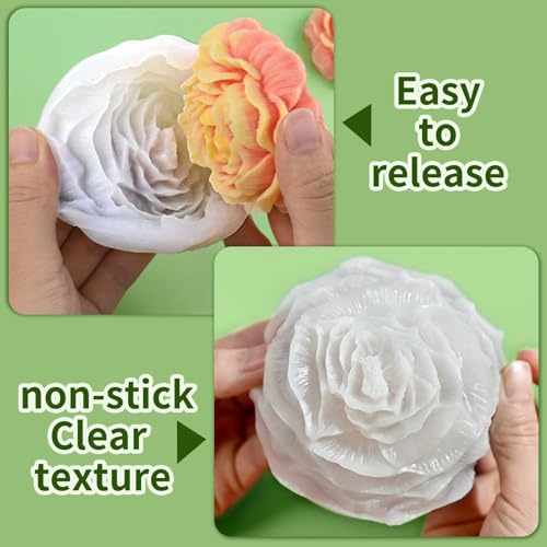 Peony Candle Molds, Set of 3 Sizes Peony Flower Making Molds - color: 3 PCS Large+Medium+Small Peony Molds