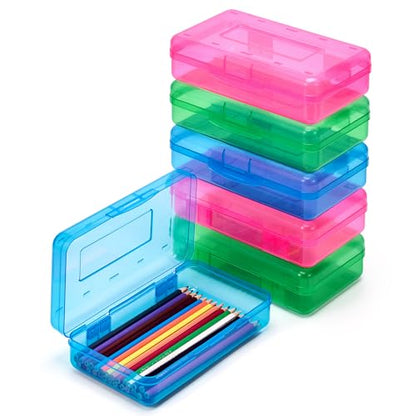 GAMENOTE Plastic Pencil Box with Snap-tight Lid, (Blue/Green/Pink) 6Pack | Kid Hard Pencil Case,Small Art Craft Storage Containers,School Supplies Box for Boys,Girls - color: (Blue/Green/Pink)6Pack