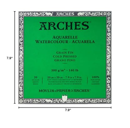 Arches Watercolor Paper Block, Cold Press, 7.9" x 7.9", 140 pound - size: 7.9"x7.9", style: Cold Press
