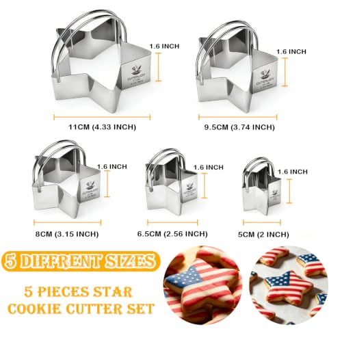 Star Cookie Cutters (5 Pieces/Set), Biscuit Cutter Set with Handle | Professional Baking Dough Cutter Tools for Cakes, Sandwiches, Donuts, Dumplings - size: 5 Sizes Star Cutters With Handle