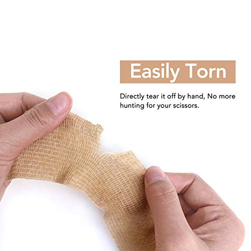 RISEN Cohesive Bandage 2” x 5 Yards, 6 Rolls, Self Adherent Wrap Medical Tape, Adhesive Flexible Breathable First Aid Gauze Ideal for Stretch Athletic - color: Tan, size: 6 Count (Pack of 1)