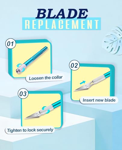 DIYSELF Precision Craft Knife with 10 Extra #11 Blades, 6-Inch Metal Ruler | Hobby Knife with Blades for Paper, Vinyl, Polymer Clay, Pottery & Models, Exacto Knife for Crafting, Crafters, Blue - color: Blue