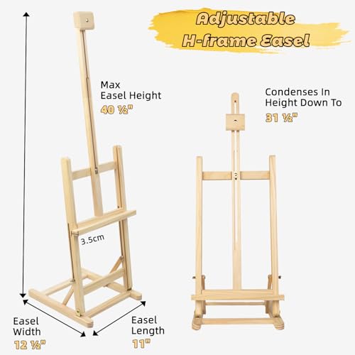 Heavy-Duty Wood Painting Easel H-Frame Tabletop Adjustable Up to 24 inch | Sturdy & Stable Art Easel Stand for Painting Canvases, Art and Crafts, For Adults, Artists, Oil Acrylic Watercolor Painting