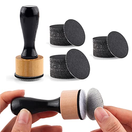 Briartw Mini Ink Blending Tool and 60 Pieces Sanding Disks,Round Replacement Medium-Grit Sandpaper Provides The Ideal Friction to Work On Cardstock, Chipboard, Wood,Remove Bits of Color or Paper - color: 1 PCS Handle+60 PCS Sanding Disks