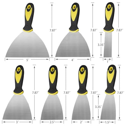 7-Piece Putty Knife Set, 1" 1.5" 2" 2.5" 3" 4" 5" Stainless Steel Paint Scraper Set for Drywall Repairing and Clearing, Wallpaper Removal, Putty Applying Adhesive, Plaster Scraping