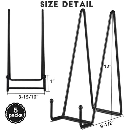 IBosins 5-Pack 12-Inch Plate Holder Display Stands Black Metal Frame Stand | Large Stand for Picture, Book, Photo, Easel, Creation, Collectibles - color: Black, size: 12 Inch