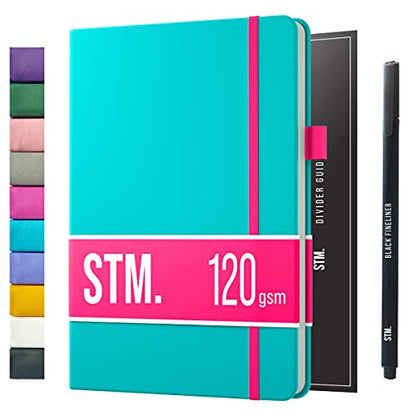 Bullet Dotted Journal Dot Grid Notebook | A5 Daily Journaling Notebooks for Personal Writing, Work, Women | 120gsm Thick Paper, Hard cover, Lay Flat Binding | 5x7 Journals Cuaderno Libretas de apuntes - color: Aqua, style: Pro (120gsm)