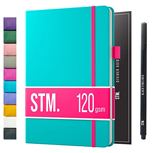 Bullet Dotted Journal Dot Grid Notebook | A5 Daily Journaling Notebooks for Personal Writing, Work, Women | 120gsm Thick Paper, Hard cover, Lay Flat Binding | 5x7 Journals Cuaderno Libretas de apuntes - color: Aqua, style: Pro (120gsm)
