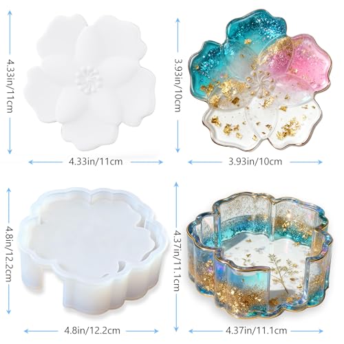 Panamalar Silicone Coaster Resin Molds, 5PCS Flower Coaster Molds with Holder Mold for Epoxy Resin, Coaster Tray Resin Casting Molds for DIY Art Craft Home Decoration Table Wine Cup Mat