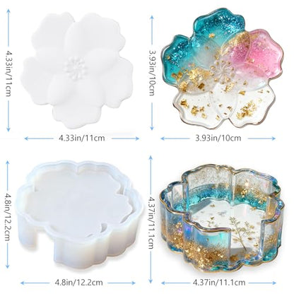 Panamalar Silicone Coaster Resin Molds, 5PCS Flower Coaster Molds with Holder Mold for Epoxy Resin, Coaster Tray Resin Casting Molds for DIY Art Craft Home Decoration Table Wine Cup Mat