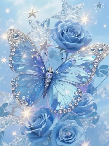MBNTJHT Butterfly Diamond Art Kits for Adults Beginners,Crystal Butterfly and Rose Diamond Painting Kits for Adult,5D Round Drill Gem Painting Art Craft Kit for Home Decor Gifts 12X16 Inch. - color: G9157