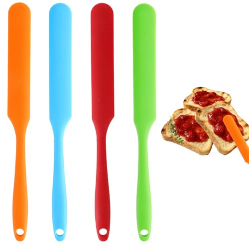 Silicone Jar Spatula Heat Resistant Jar Scraper 4 pcs Long Handle Thin Spatula Cake Cream Spatulas Set Sourdough Stirring Stick Non-Stick Jam Spreader for Kitchen Cake Cream Butter Jam Baking Mixing - color: Style5: 4 PCS