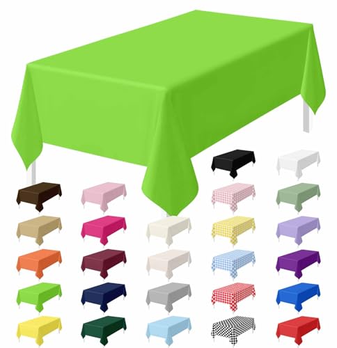 HEIPINIUYE 2 Pack Lime Green Tablecloth Disposable 54 x 108 Inch Green Plastic Table Cloth Disposable Waterproof Rectangle Table Cover for Party Birthday Camping Picnic Tablecloths - color: Lime Green Rectangle Tablecloth, size: 2 Pack