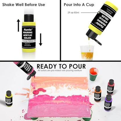 Funto Acrylic Pouring Paint Set, 36 Bottles, with Silicone Oil, High Flow, Pre-Mixed, Art Supplies for Pouring on Canvas, Glass, Wood, Tile, Rocks - color: COLORFUL