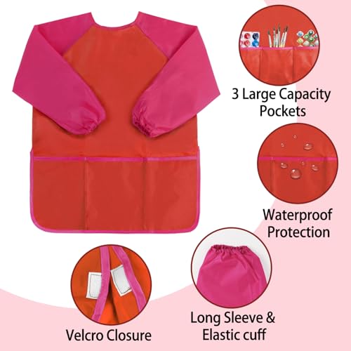 Kopokita Kids Art Smock, Toddlers Painting Apron Children Artist Smock - color: Red