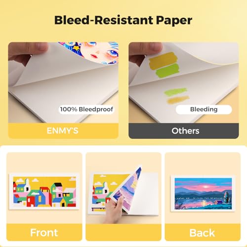 ENMY Acrylic Marker Sketch Pad, 3×3 inch Bleed-Proof Marker Paper,140lb/300gsm Heavyweight Sketchbook, 30 Sheets Drawing Pad Glue-Bound with Hard Backing for Artists, Students (8×8 cm) - size: S（3×3 inch）