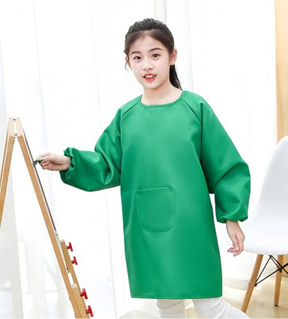 Lauthen.S 2 Pack Kids Art Smocks, Long Sleeve Artist Painting Aprons - color: Orange + Green, size: L(8-12 Years)